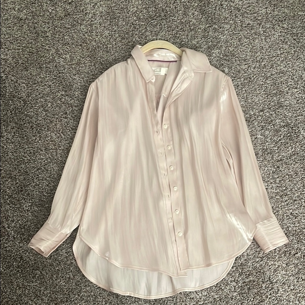 Anthropologie Pale Pink Satin Button-Down Blouse